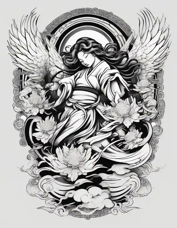 Arm sleeve with angels as a memorial half sleeve tattoos for men